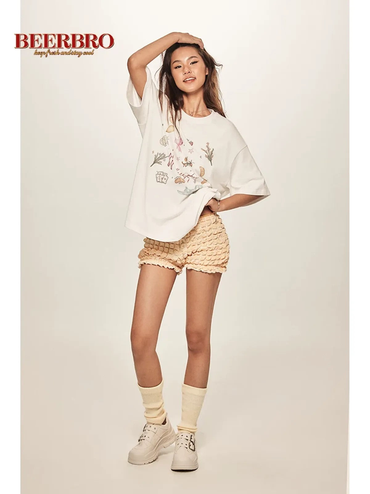 BeerBro Retro Graphic Print T Shirt in White - On Model