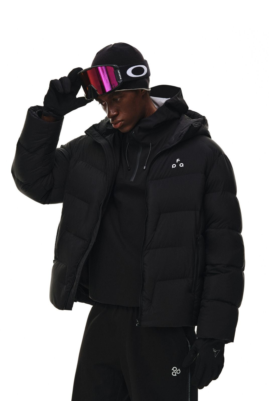 FPA Store Hooded Goose Down Puffer in Black - On Model