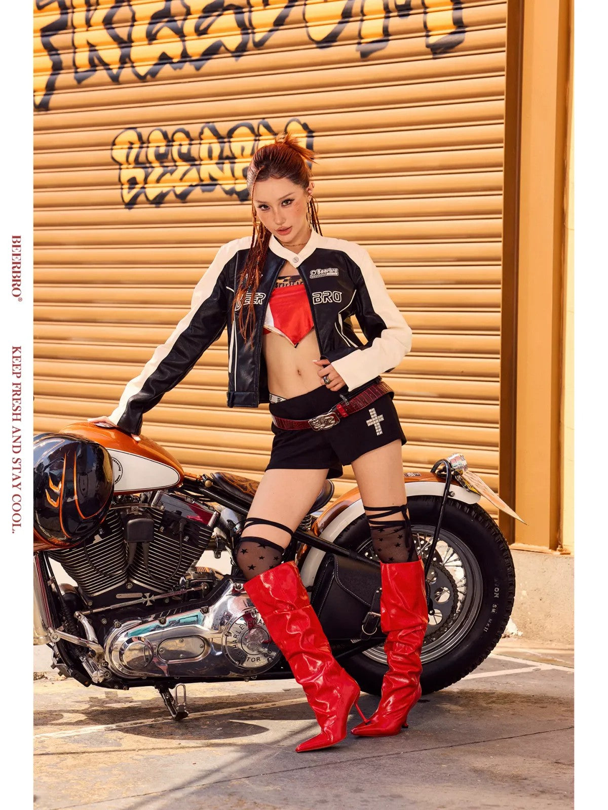 BeerBro Padded Faux Leather Moto Jacket in Black - On Model