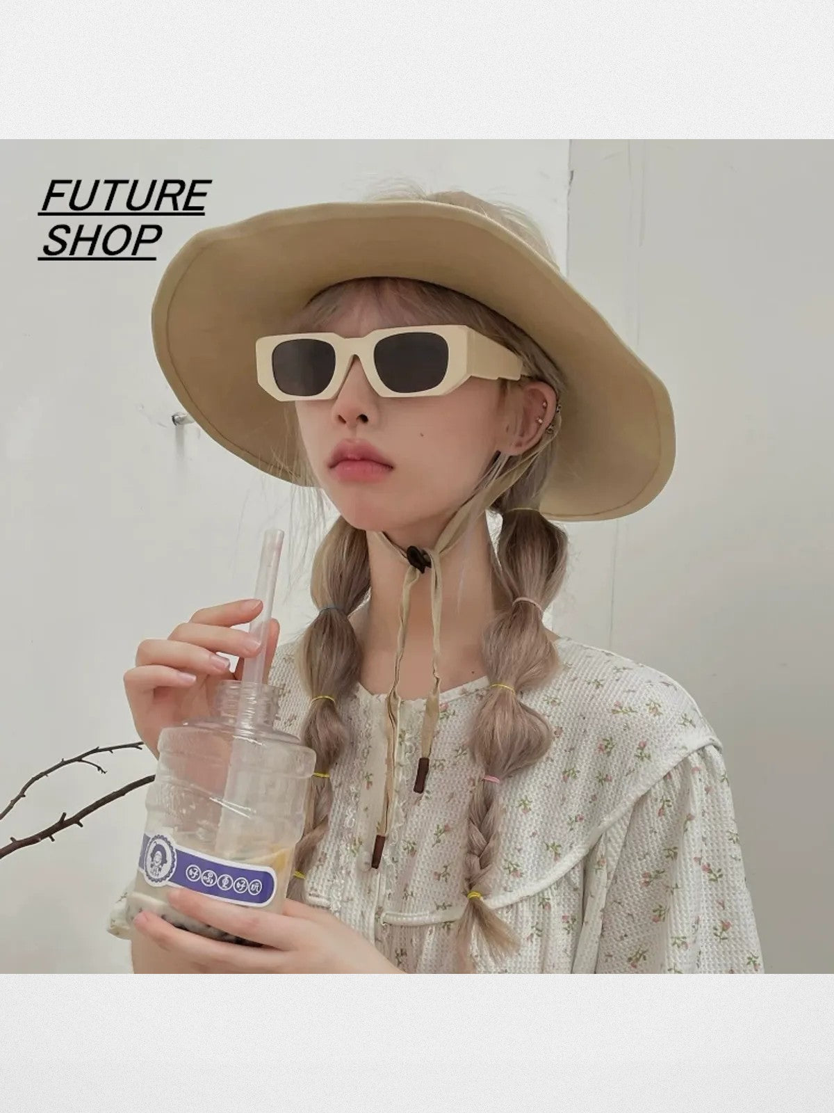 FUTURE UPDATE Rectangular Acetate Sunglasses in White - On Female Model
