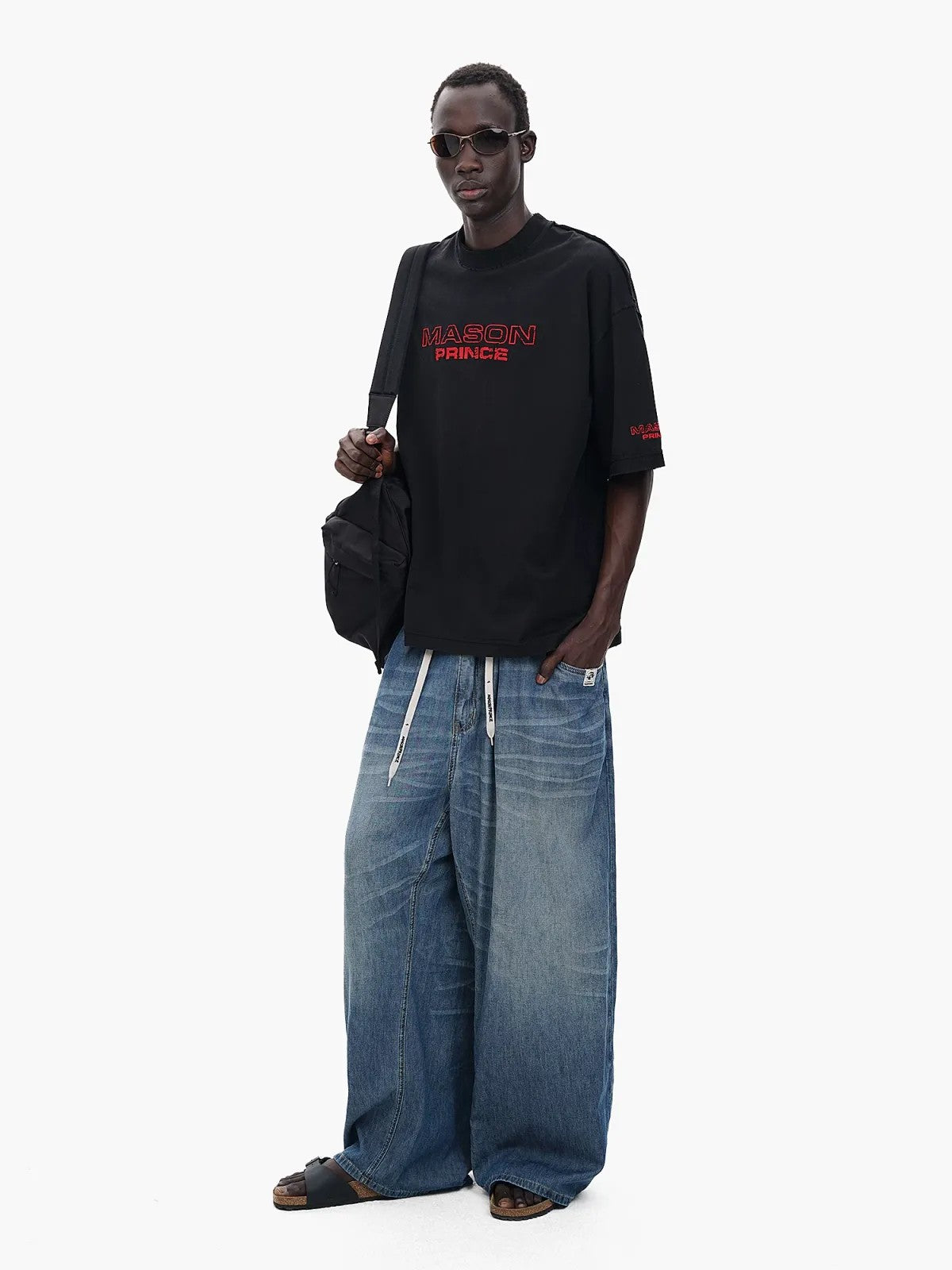 MASONPRINCE Double Layer Collar Embroidered T Shirt in Black