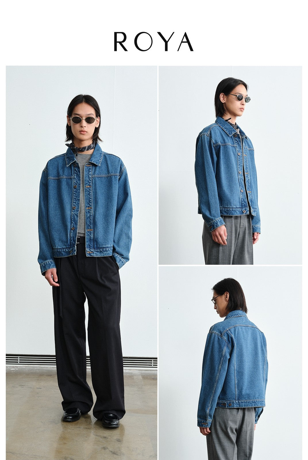 ROYA Cone Mills Indigo Denim Jacket in Blue - On Model