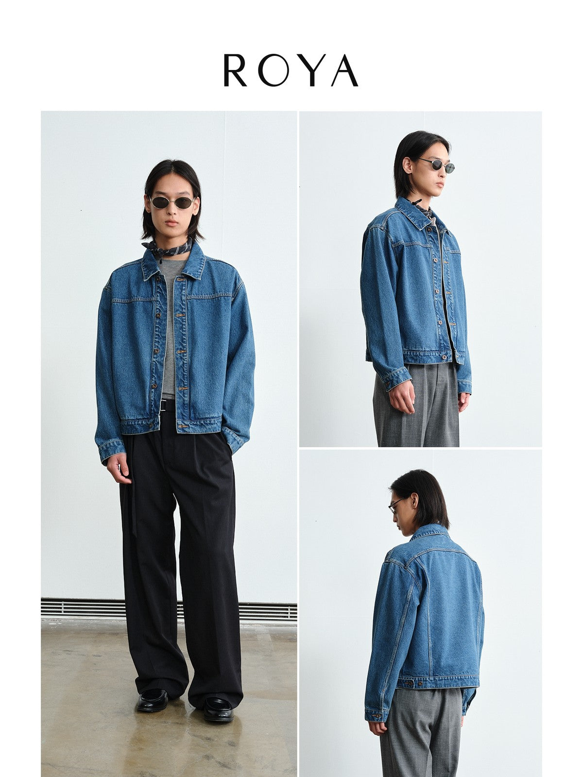 ROYA Cone Mills Indigo Denim Jacket in Blue - On Model