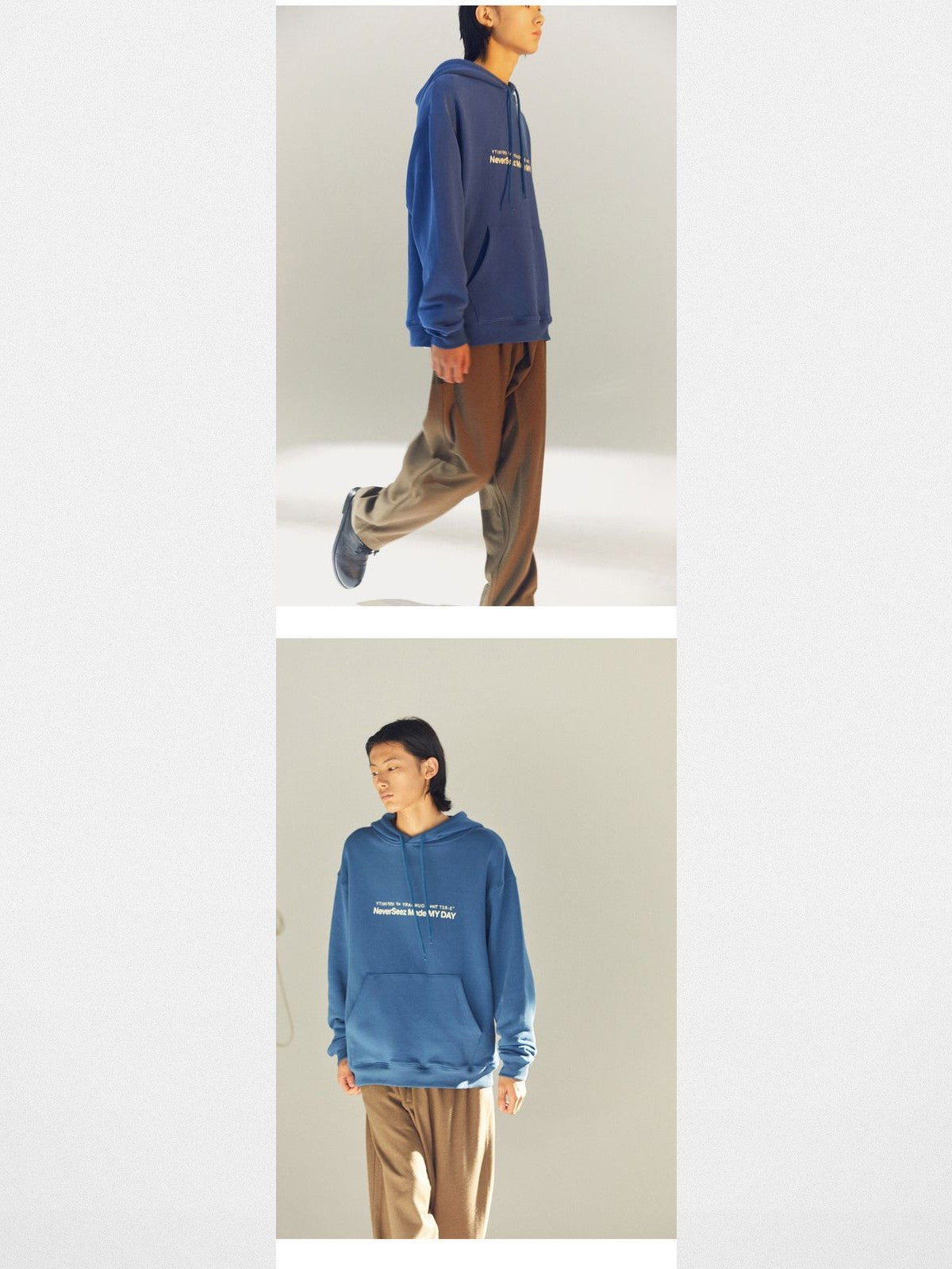 NeverSeez Anniversary Logo Print Hoodie in Blue - On Model
