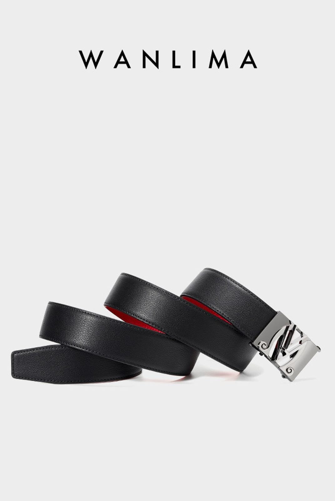 WANLIMA Cowhide Leather Metal Buckle Belt in Black