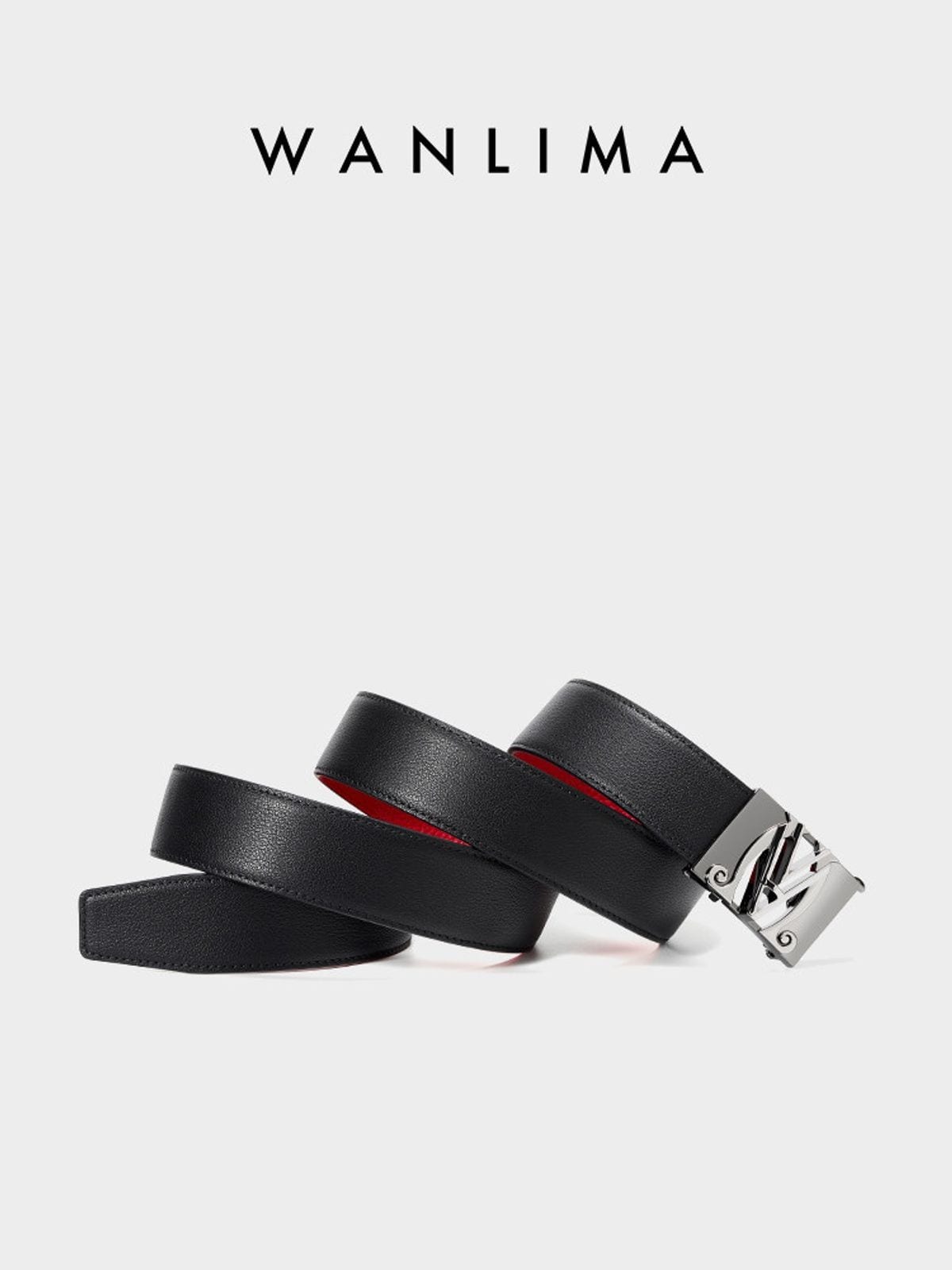 WANLIMA Cowhide Leather Metal Buckle Belt in Black