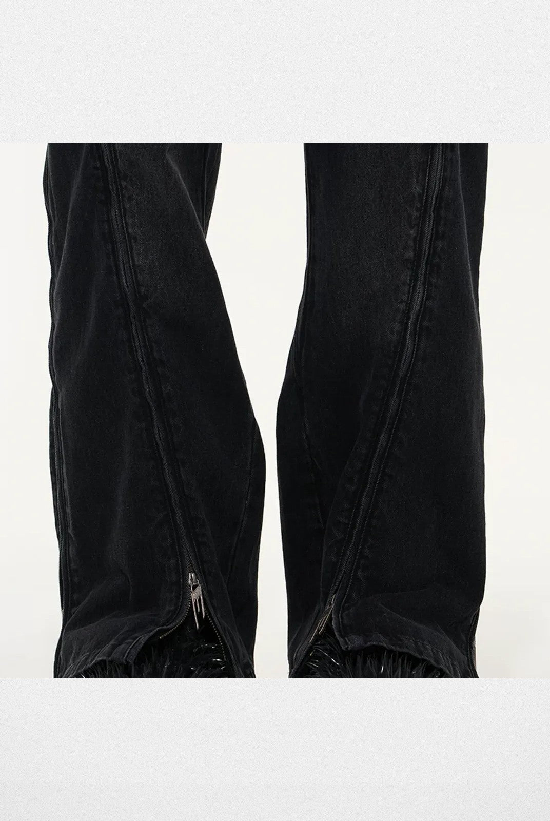 BLINDNOPLAN Washed Multi Zipper Split Panel Jeans in Gray - On Model