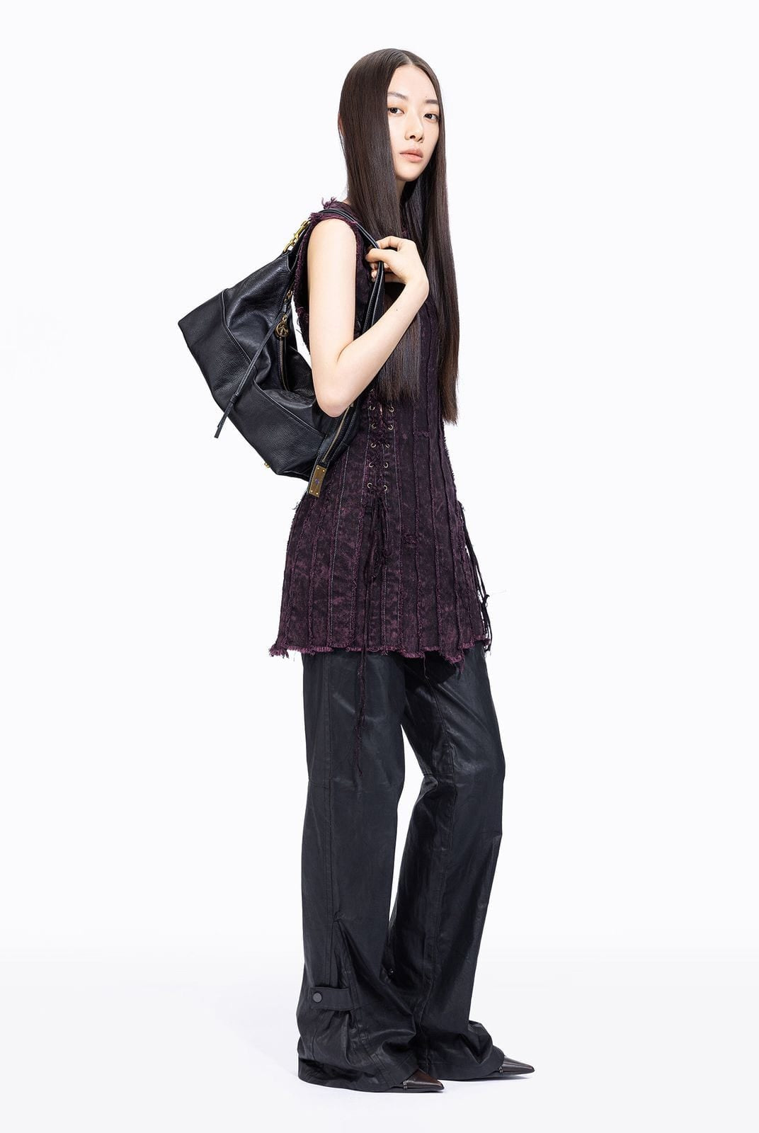 Grotto ArkHobo Calf Leather Shoulder Bag in Brown - On Female Model