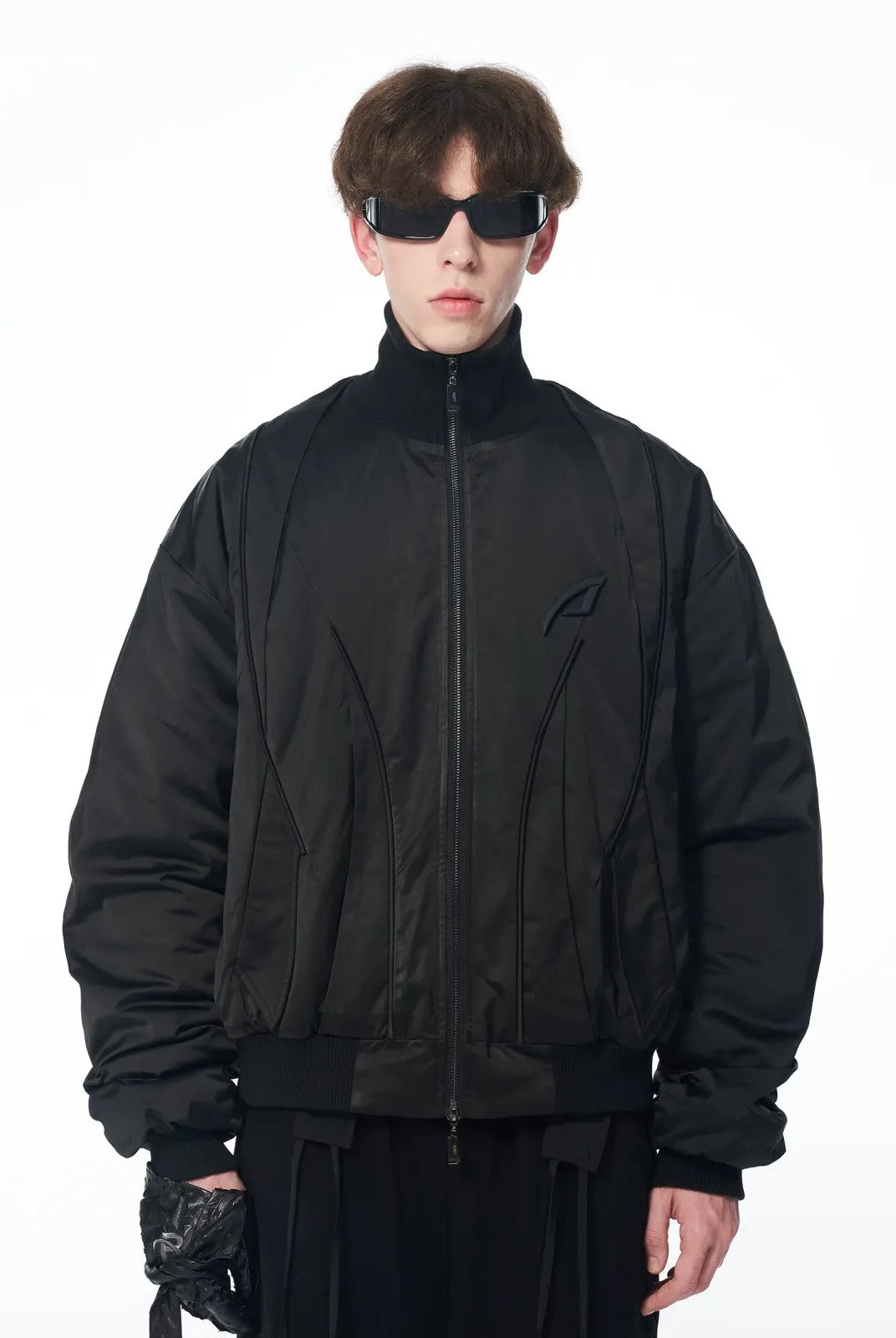 BLINDNOPLAN Segmented Panel MA 1 Bomber in Black - On Model