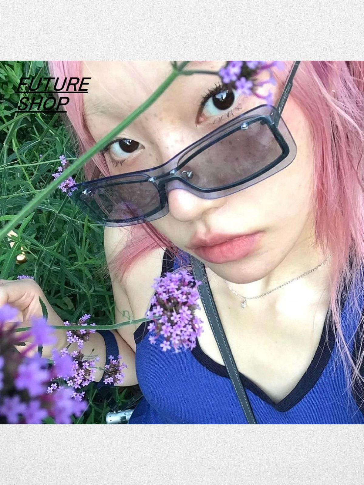 FUTURE UPDATE Rectangular Half Frame Sunglasses in Gray - On Model