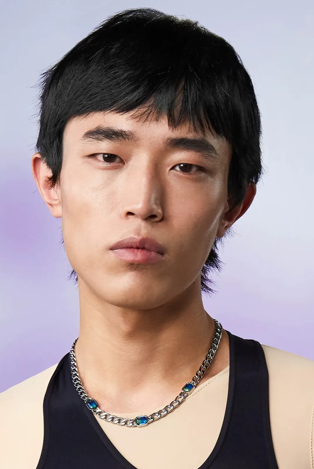 BLACKHEAD Gradient Tourmaline Chain Necklace in Silver - On Model