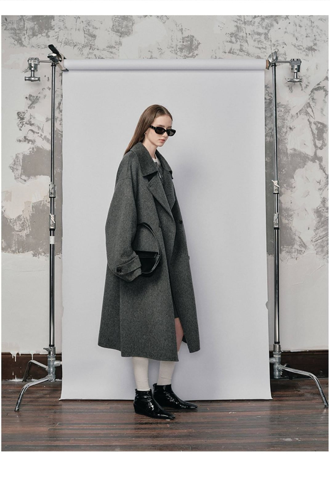 Nans Handmade Double Faced Wool Coat in Gray - On Female Model