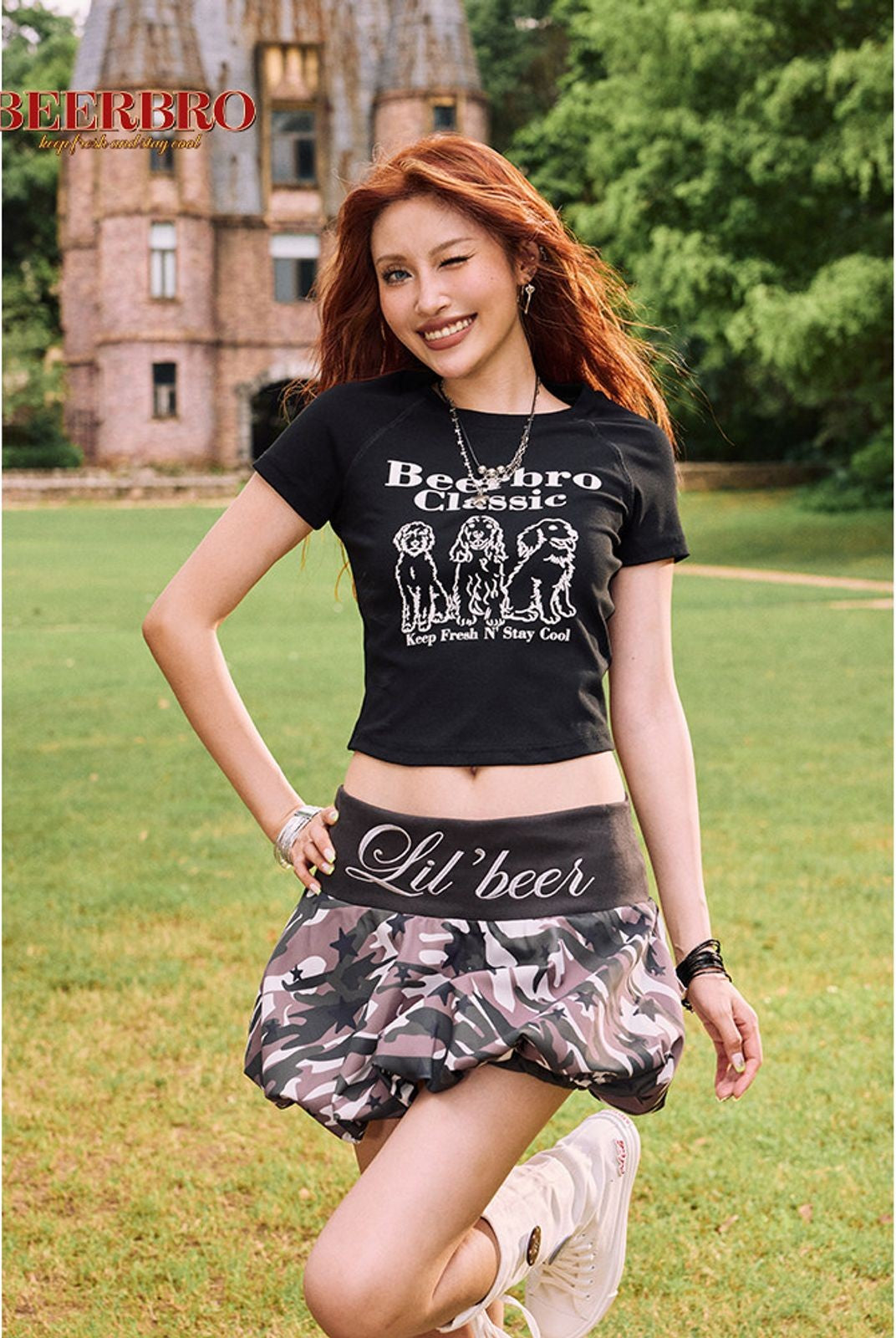 BeerBro Puff Print Puppy Baby Tee in White