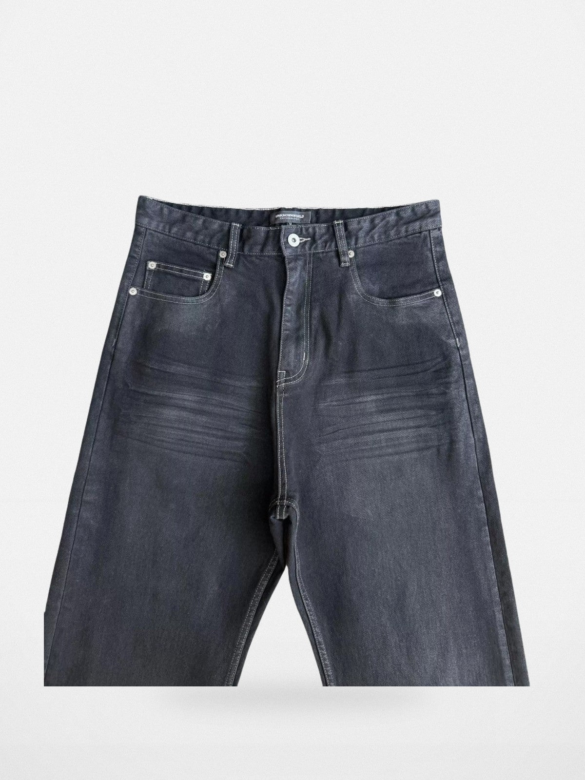 UNKNOWNWORLD Washed Waxed Wide Leg Jeans in Black