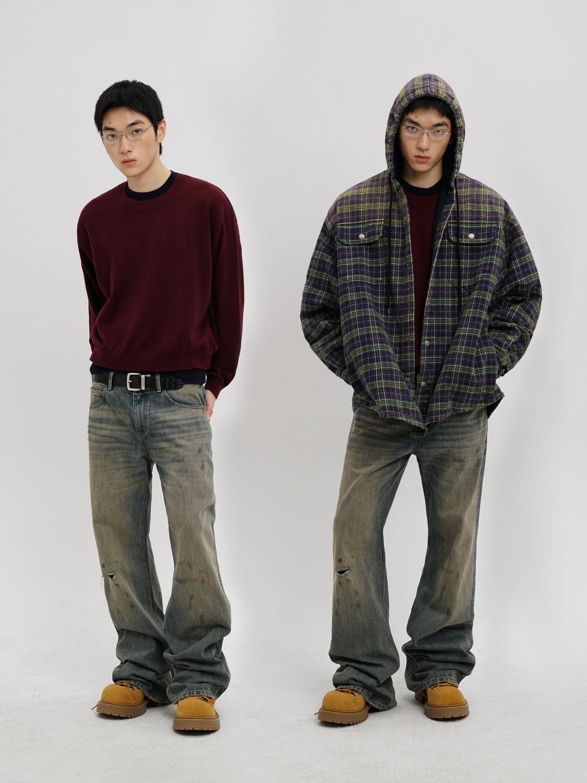 MasonPrince Mock Layer Wool Blend Sweater in Burgundy - On Male Model