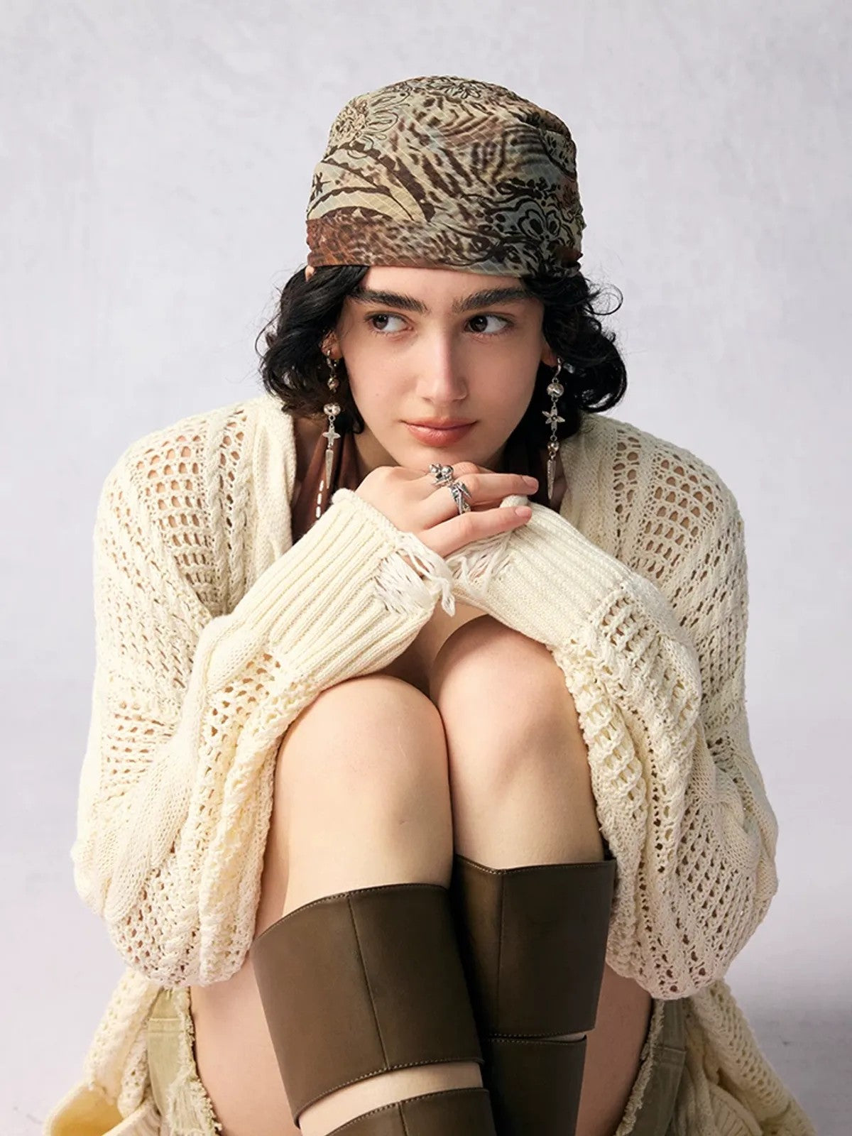 BeerBro Wool Pointelle Knit Cardigan in White - On Model