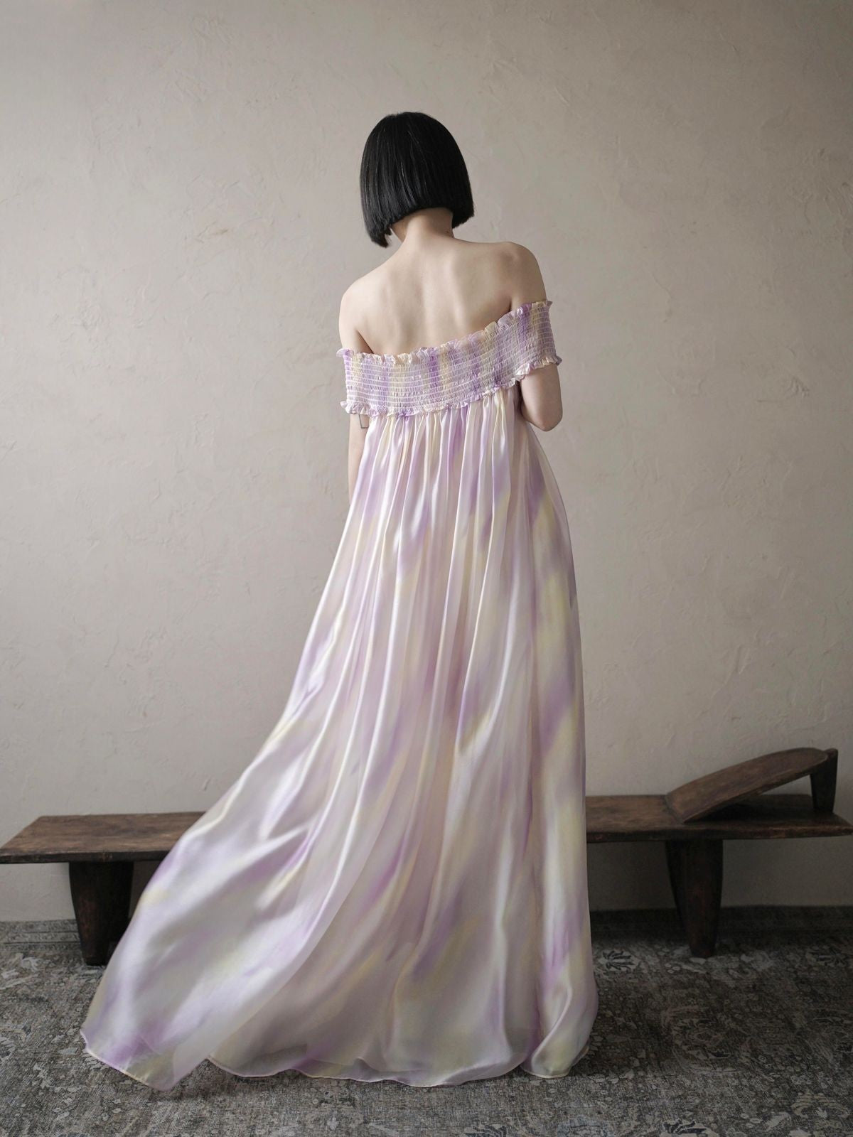 1S STUDIO Gradient Tube Dress Detachable Sleeves in Purple - On Model