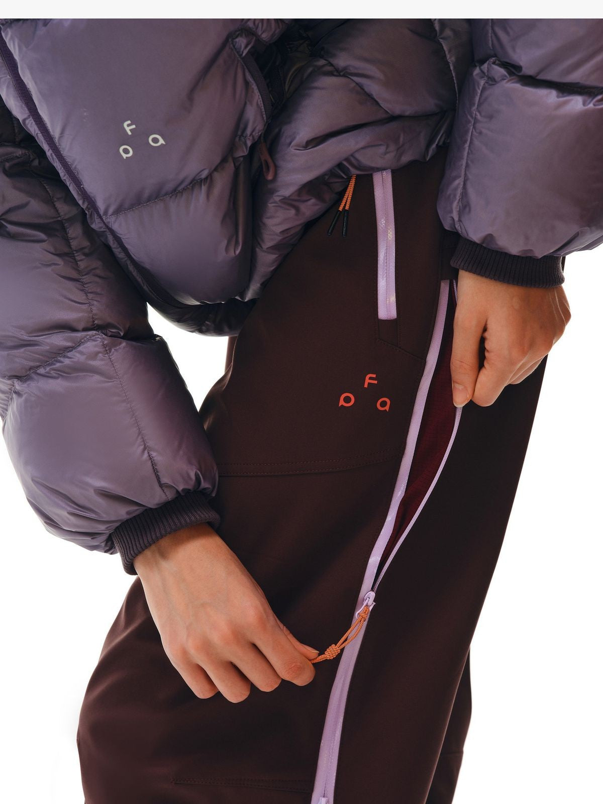 FPA Contrast Zip Straight Leg Trousers in Brown - Detail