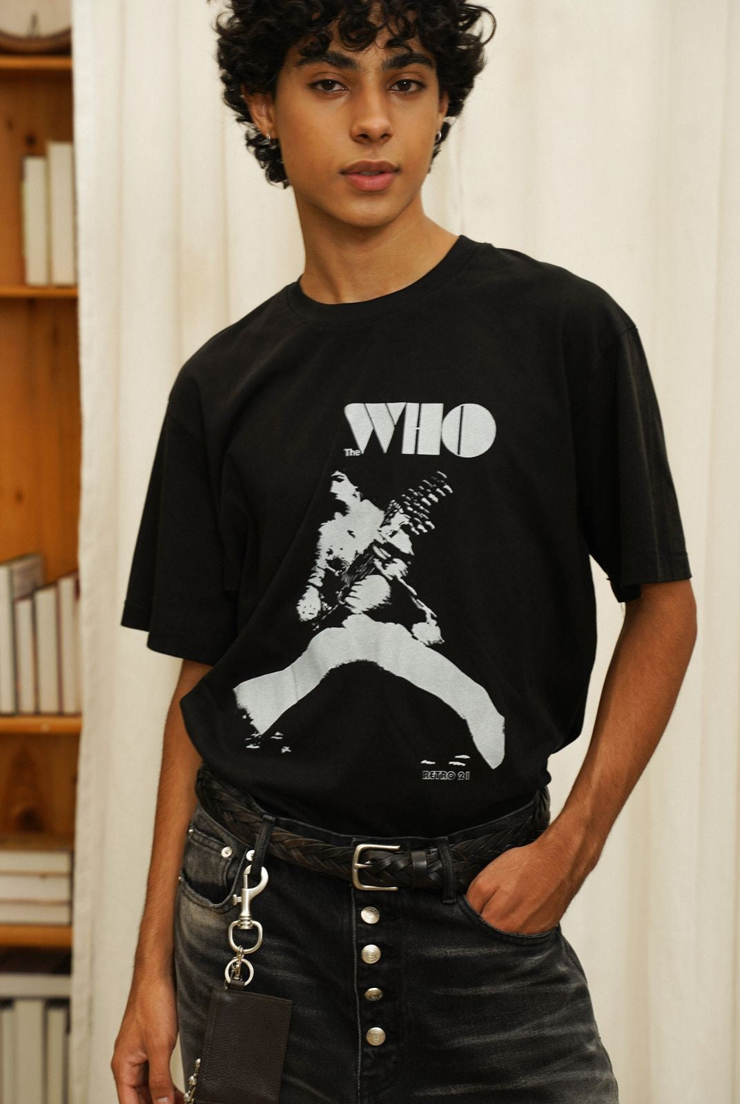 Retro 21 Rock Band Graphic T Shirt in Black - On Model