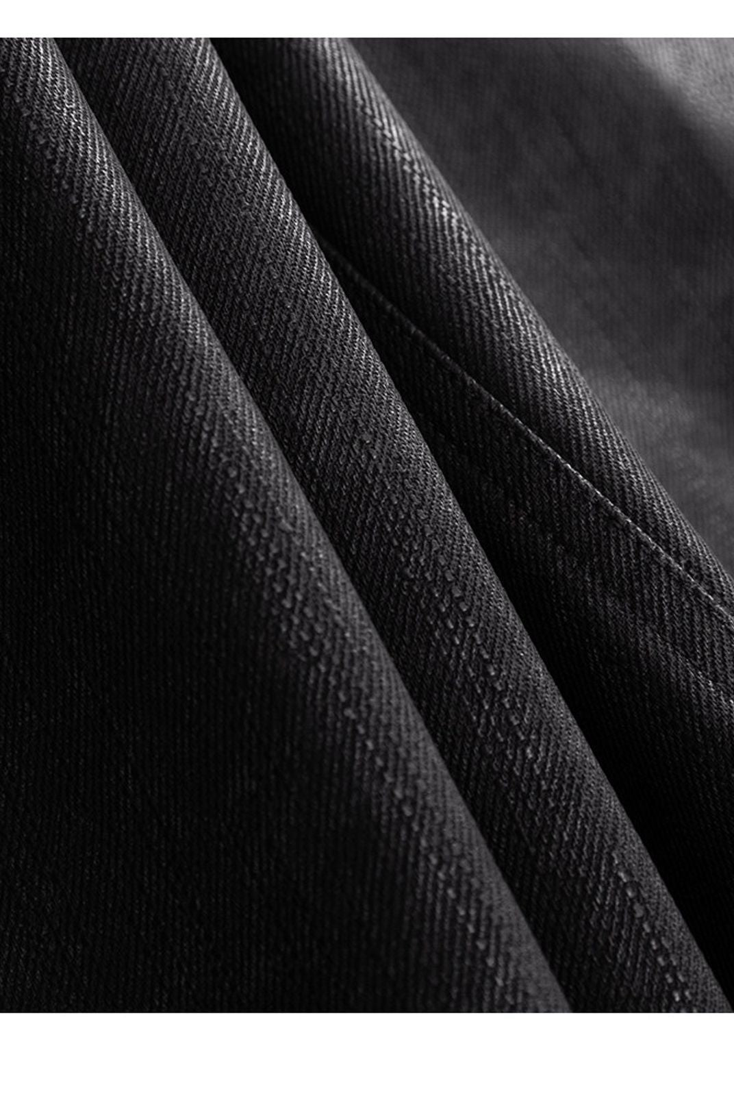 ACSENSE STUDIO Slub Texture Cropped Faux Leather Pants in Black - Detail