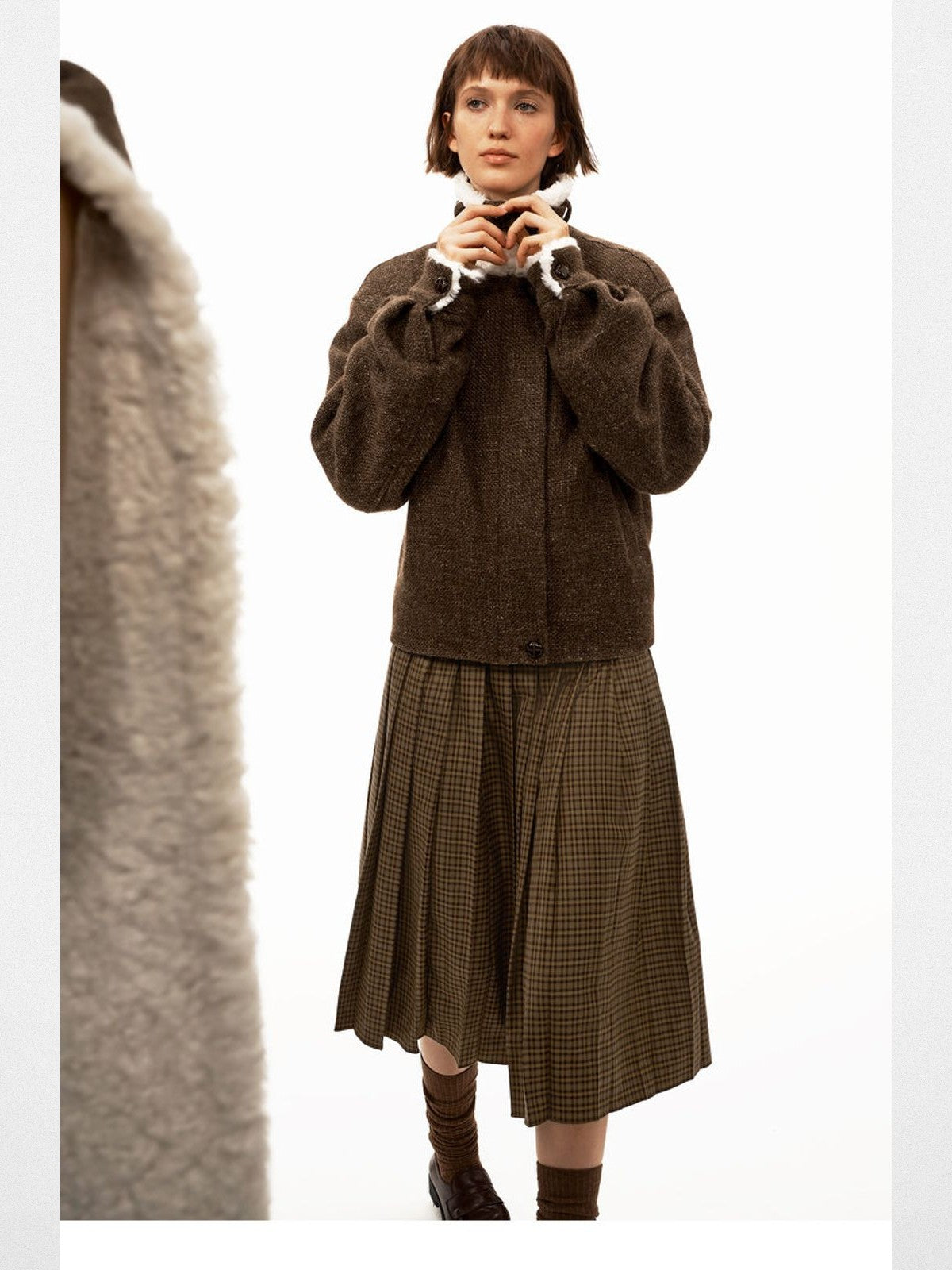 PUKI Textured Wool Blend Jacket in Brown - On Model