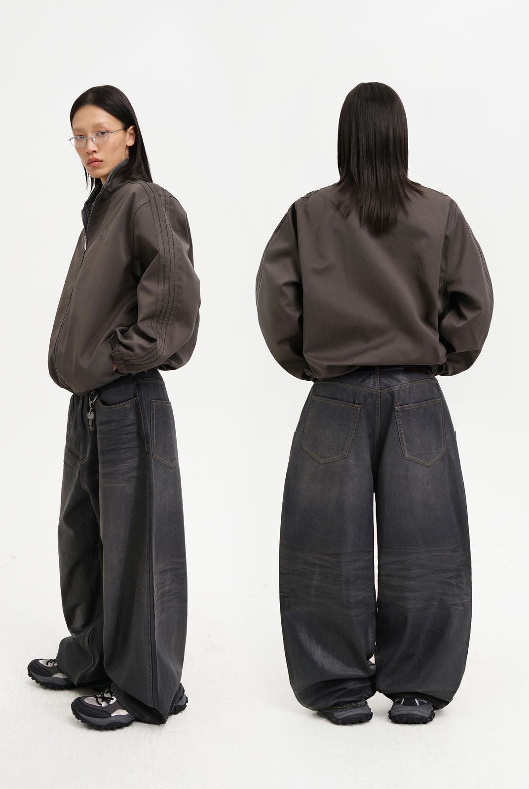 MasonPrince Reversible Plaid Cotton Coach Jacket in Gray - On Model