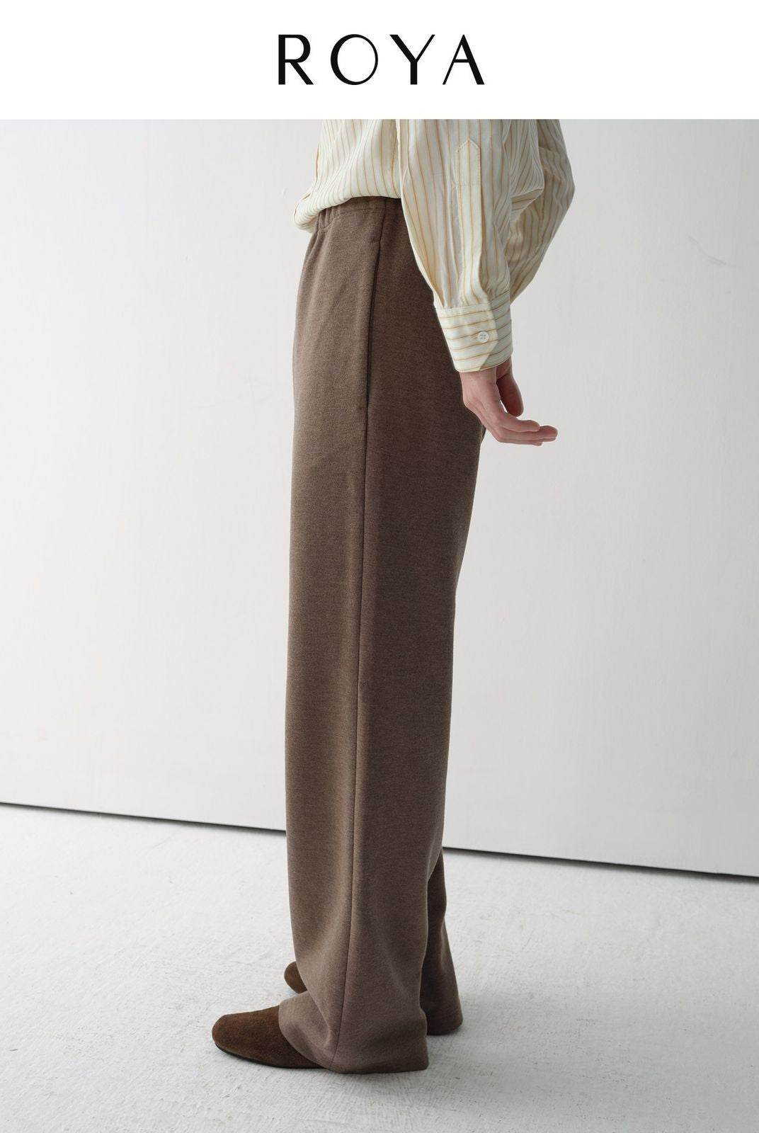 ROYA Merino Wool Blend Zip Hoodie in Oatmeal - On Female Model