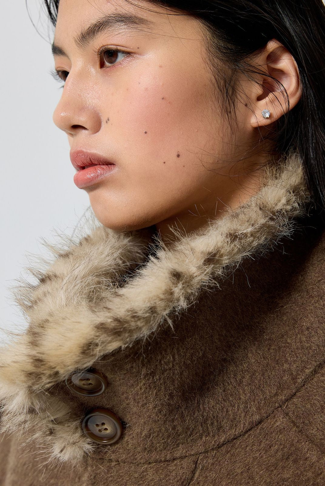 Simple Project Leopard Collar Double Faced Wool Coat in Brown - Detail