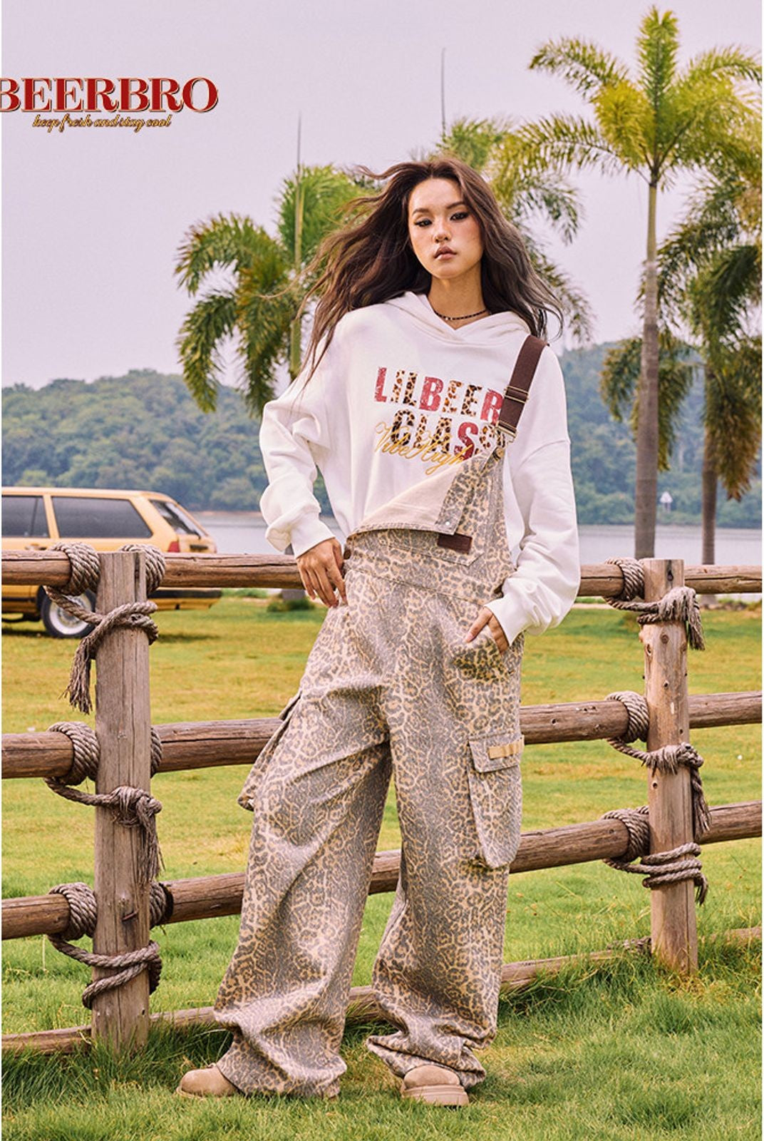 BeerBro Heavyweight Graphic Print Hoodie in White