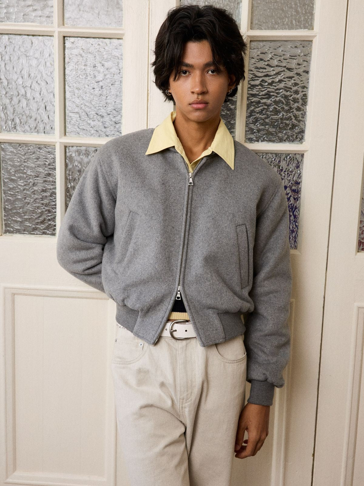 Retro 21 3M Thinsulate Wool MA 1 Jacket in Gray - On Model