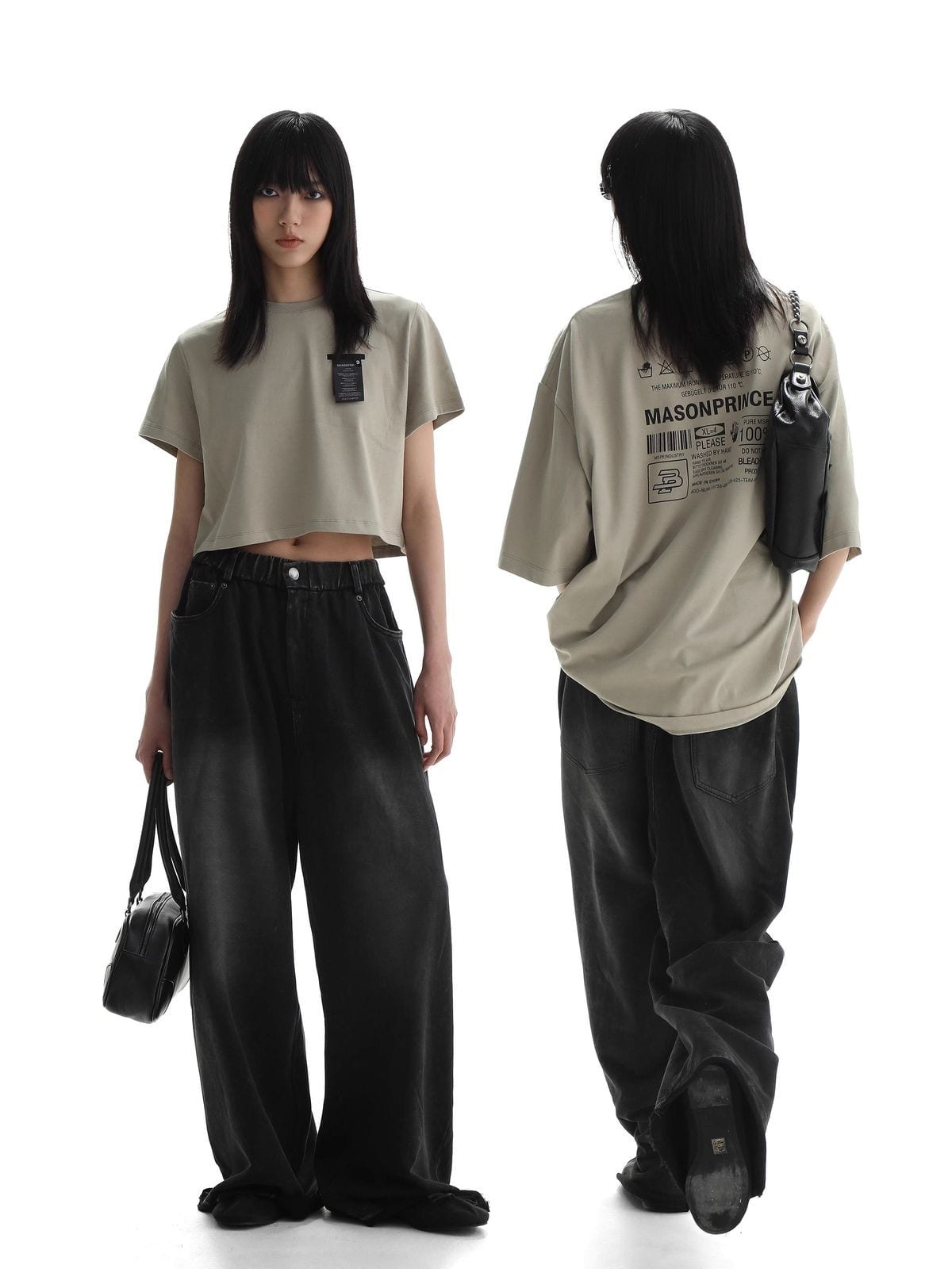 MasonPrince Heavy Wash Cotton T Shirt in Beige - On Female Model