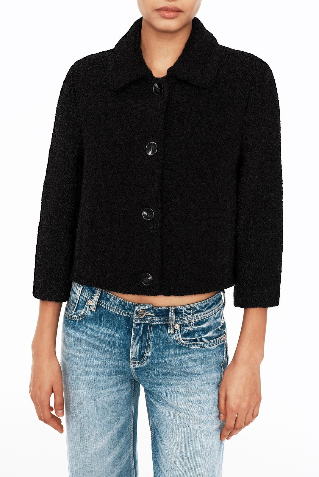 PUKI Cropped Tweed Jacket in Black - On Model