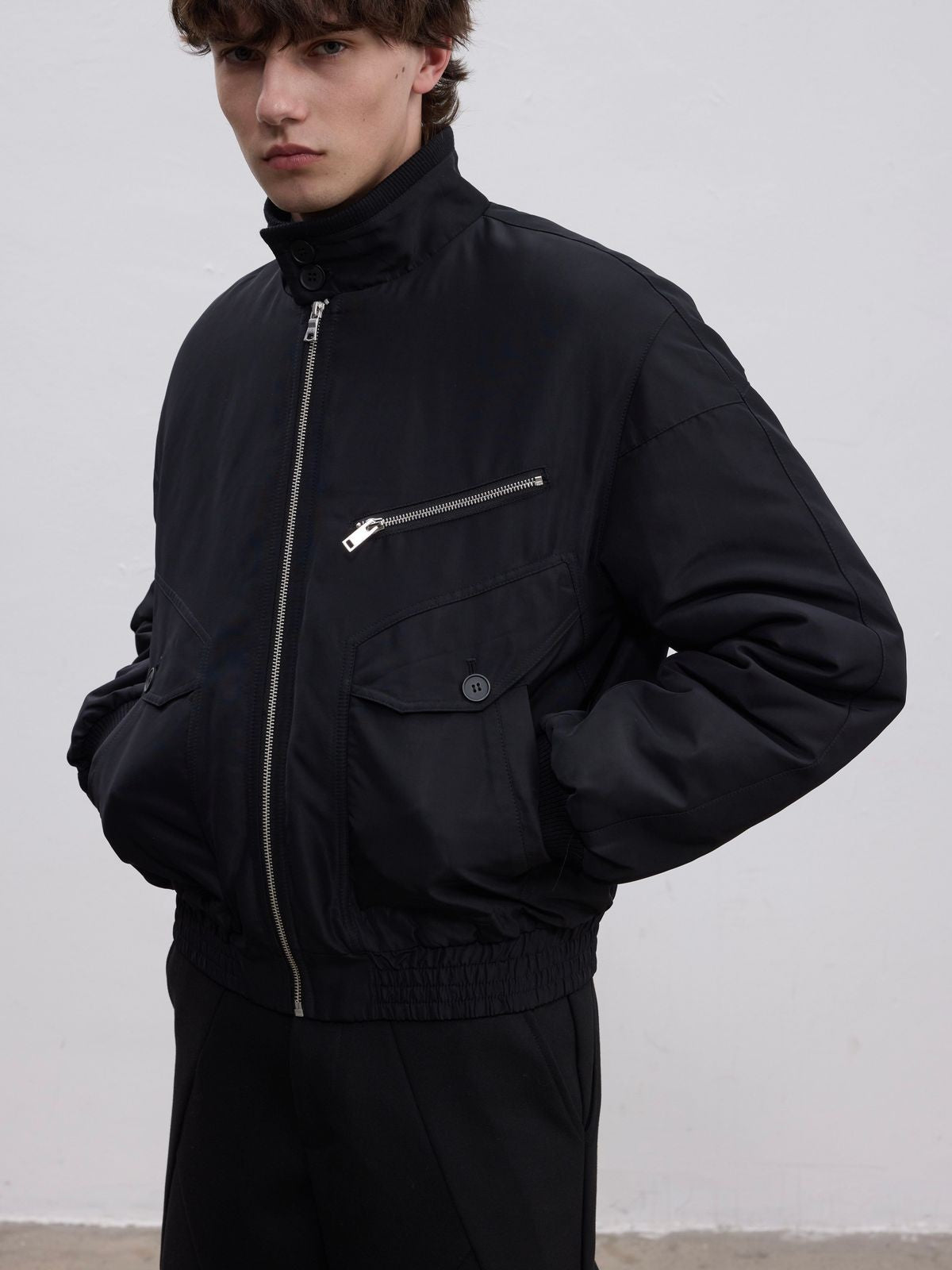 AFterTaste High Density Nylon Harrington Bomber in Black - On Model