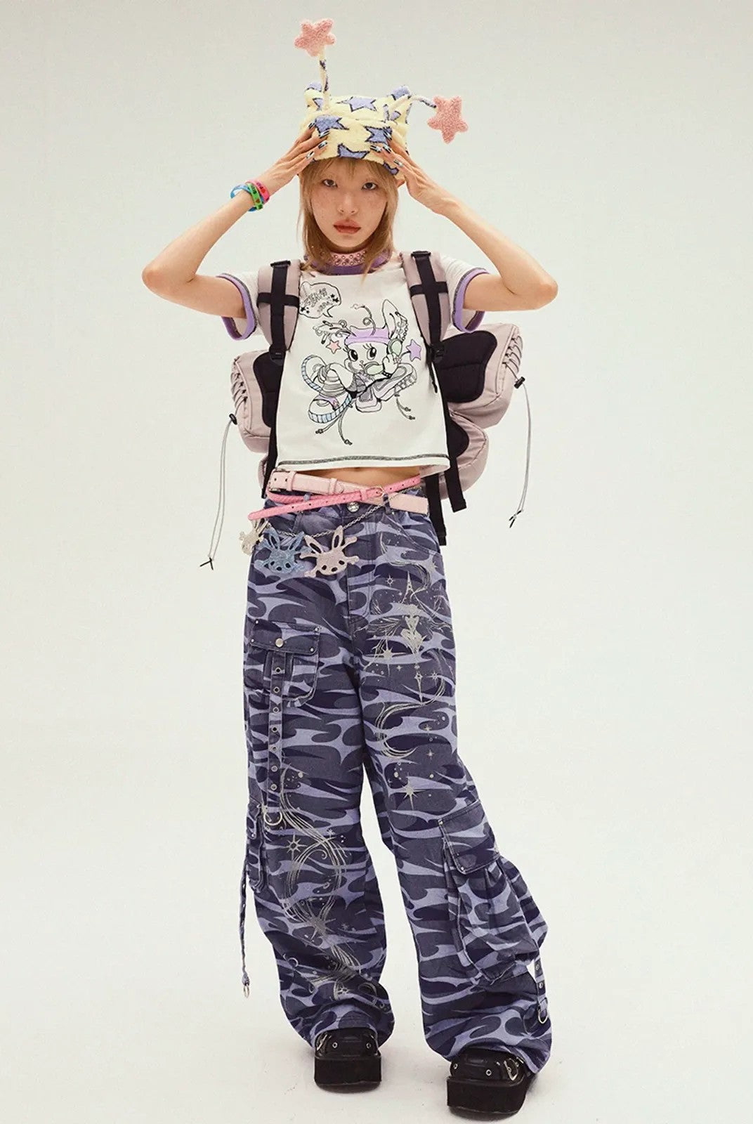 CFIERCE Star Antennae Fuzzy Beanie in Yellow - On Model