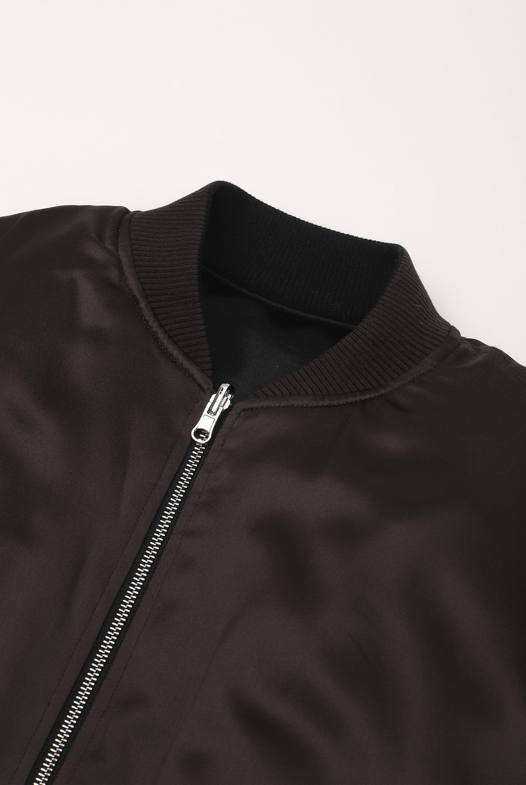 AFterTaste Chocolate Acetate Bomber Jacket in Brown