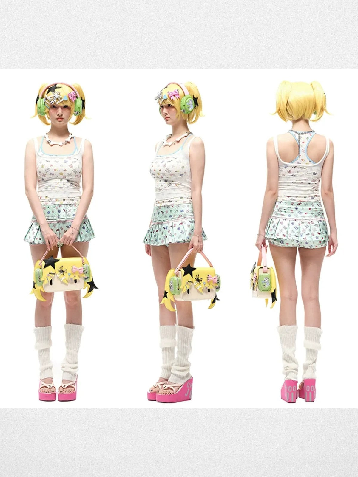 CFIERCE Girl with Headphones Graphic Crossbody in Yellow - On Model