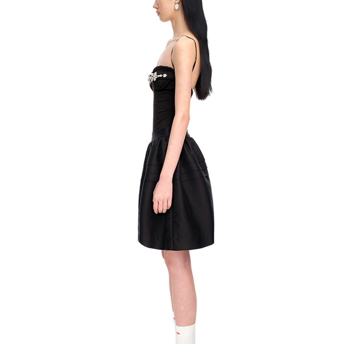 SHUSHUTONG Rhinestone Cami Bodysuit in Black - On Model