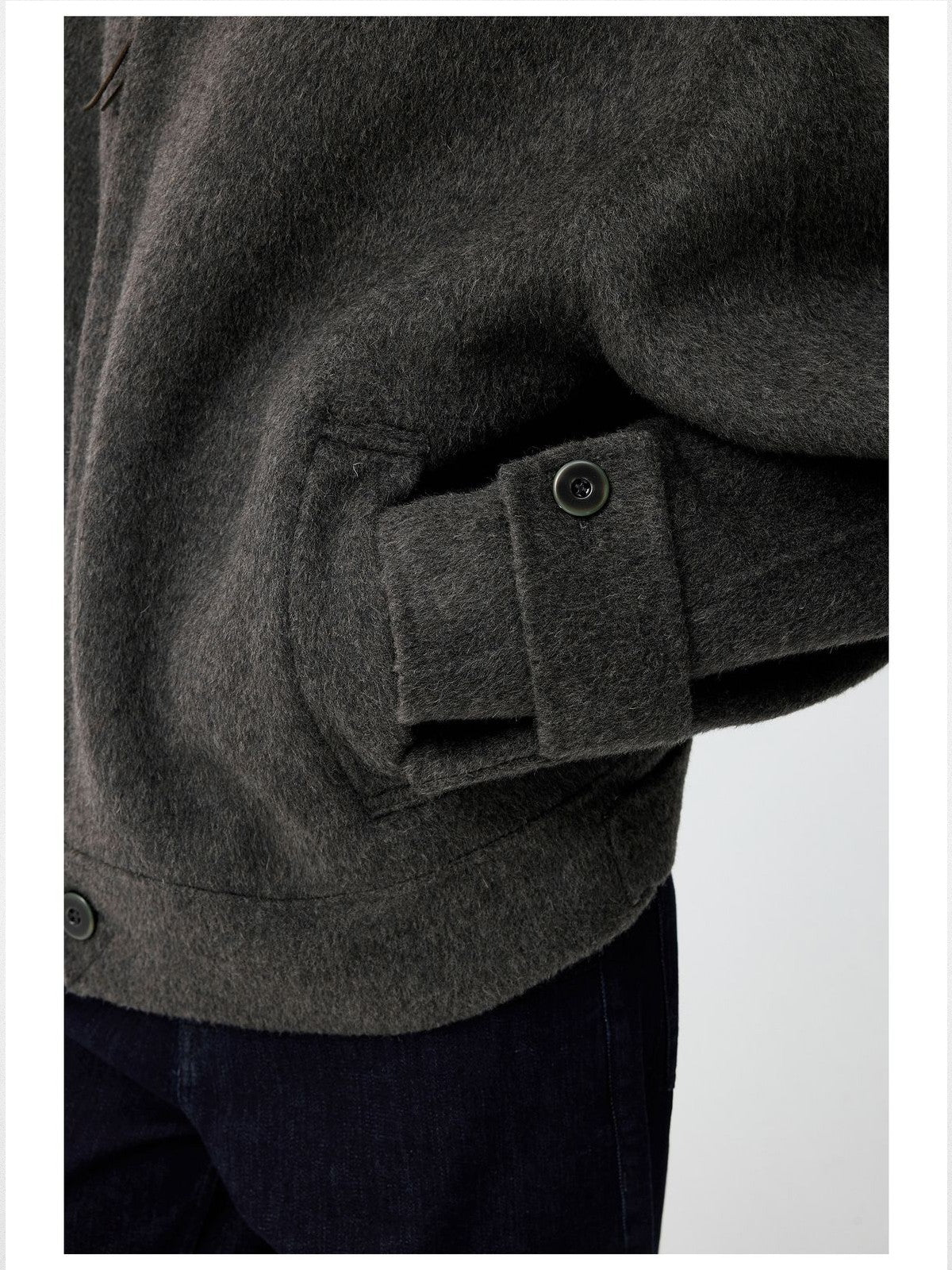 Simple Project High Neck Double Faced Wool Jacket in Olive - Detail