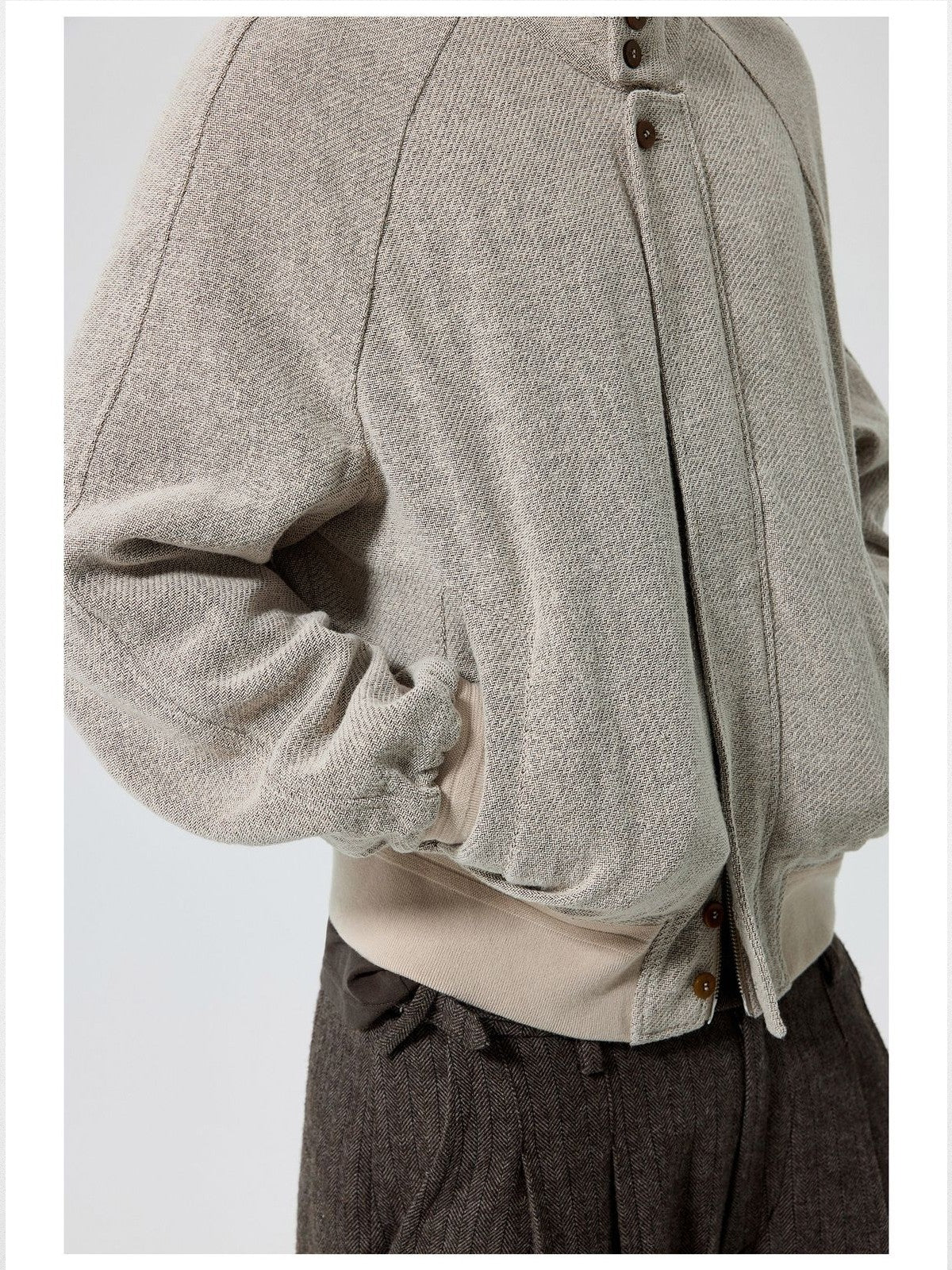 Simple Project Cotton Linen Harrington Jacket in Beige - On Model