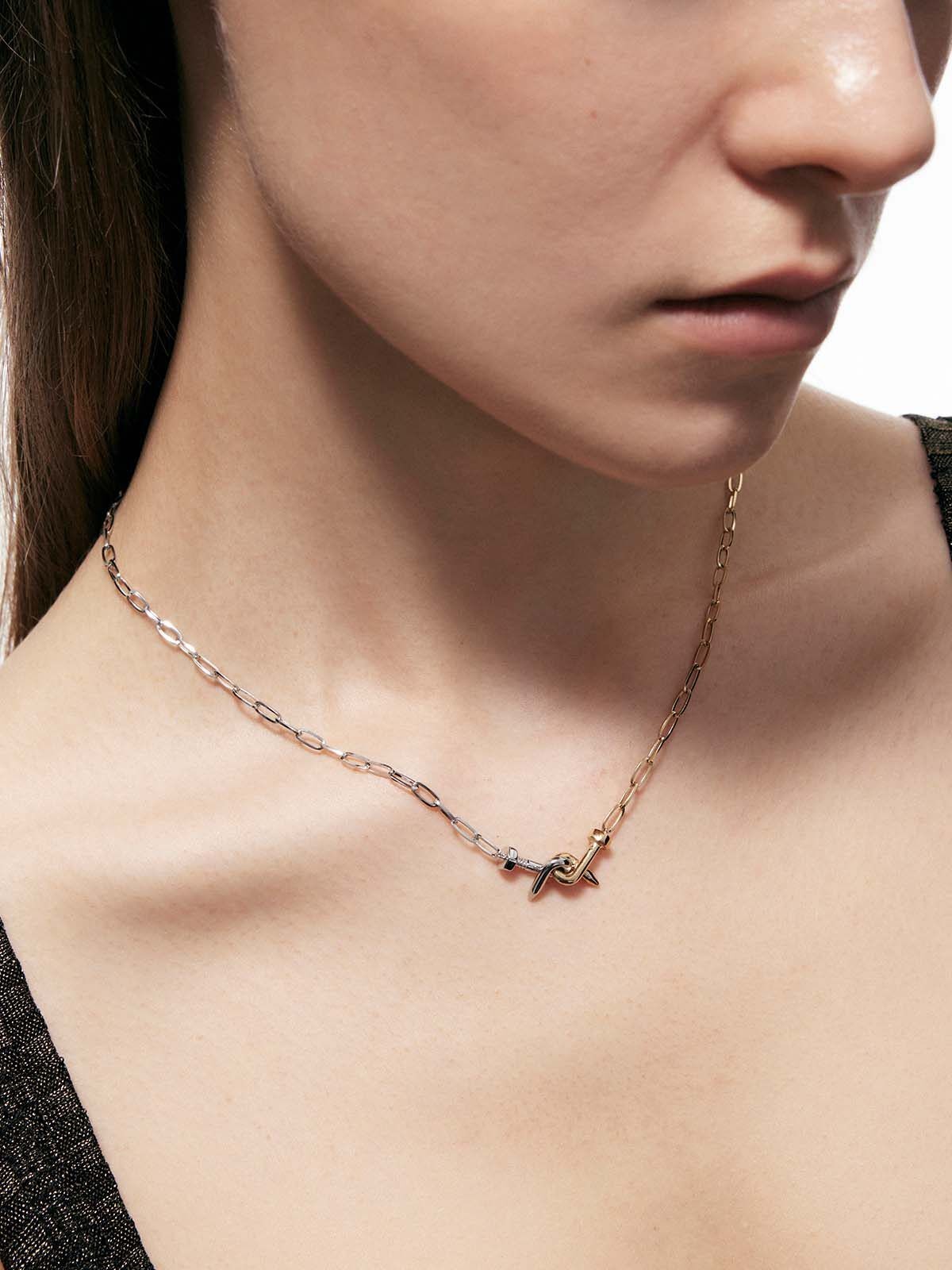 BLACKHEAD Two Tone Twisted Nail Steel Necklace in Gold - On Model