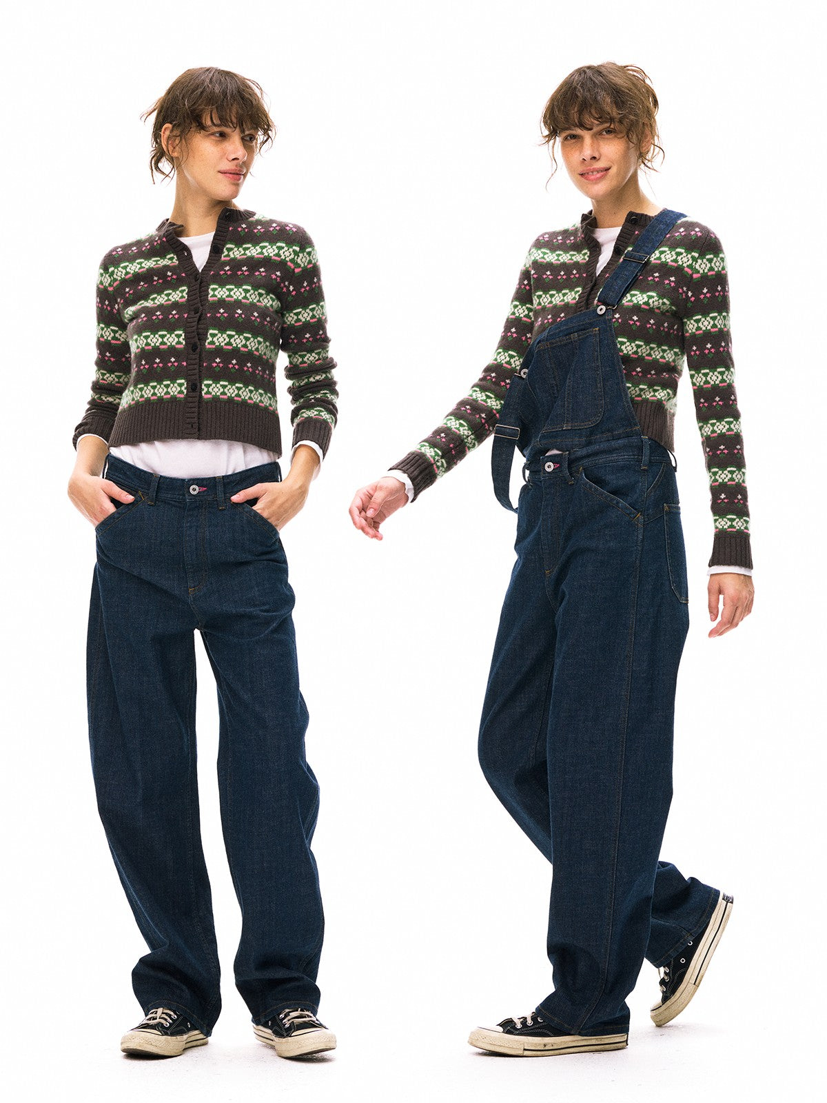 alright then 100 Wool Jacquard Cardigan in Brown - On Model