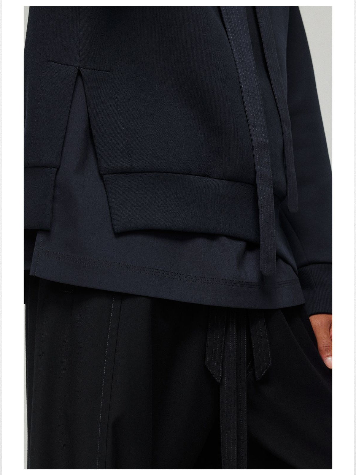 Simple Project Side Slit Air Layer Sweatshirt in Navy Blue - On Model