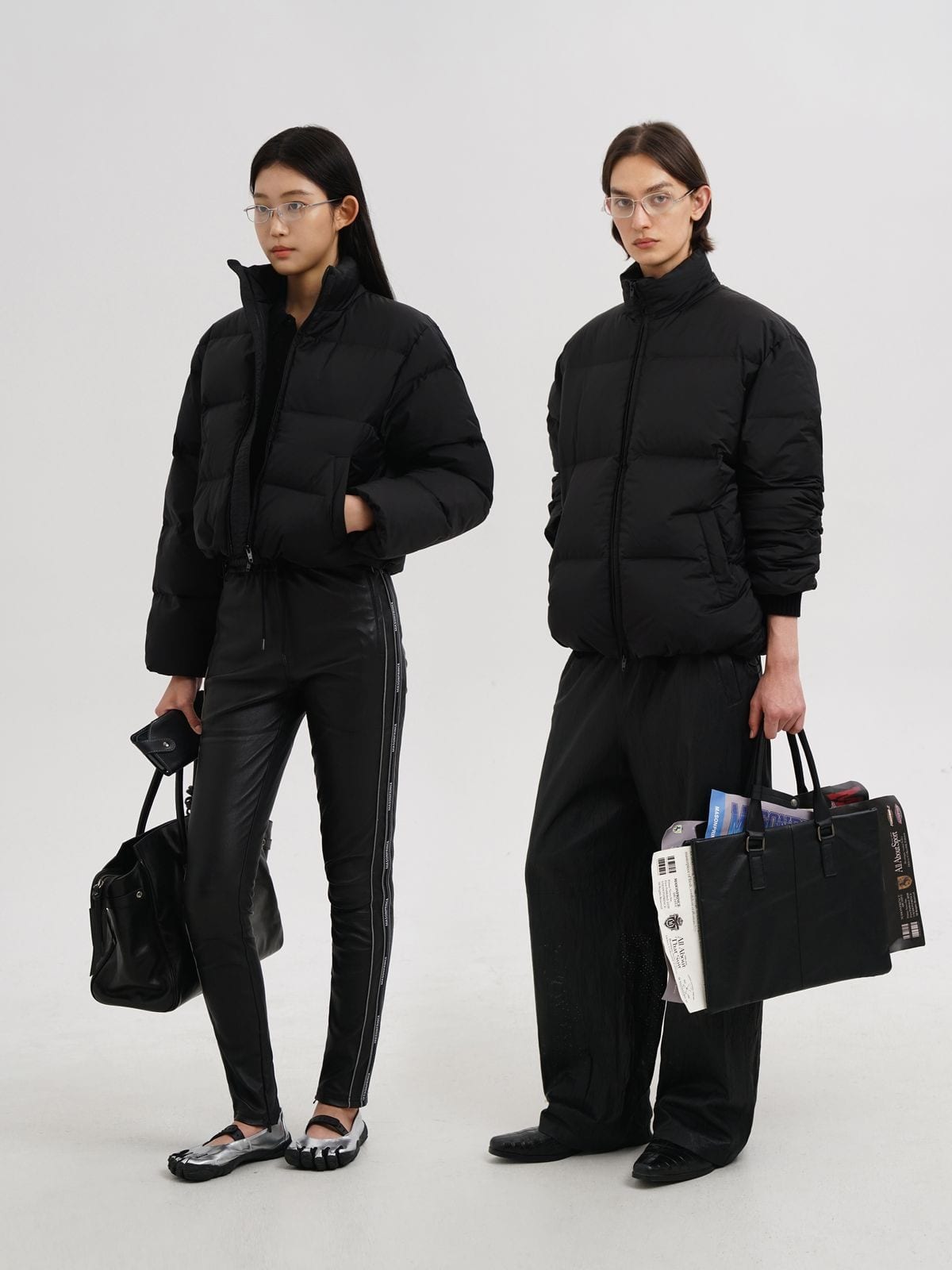MasonPrince Cropped Down Puffer Jacket in Black - On Female Model