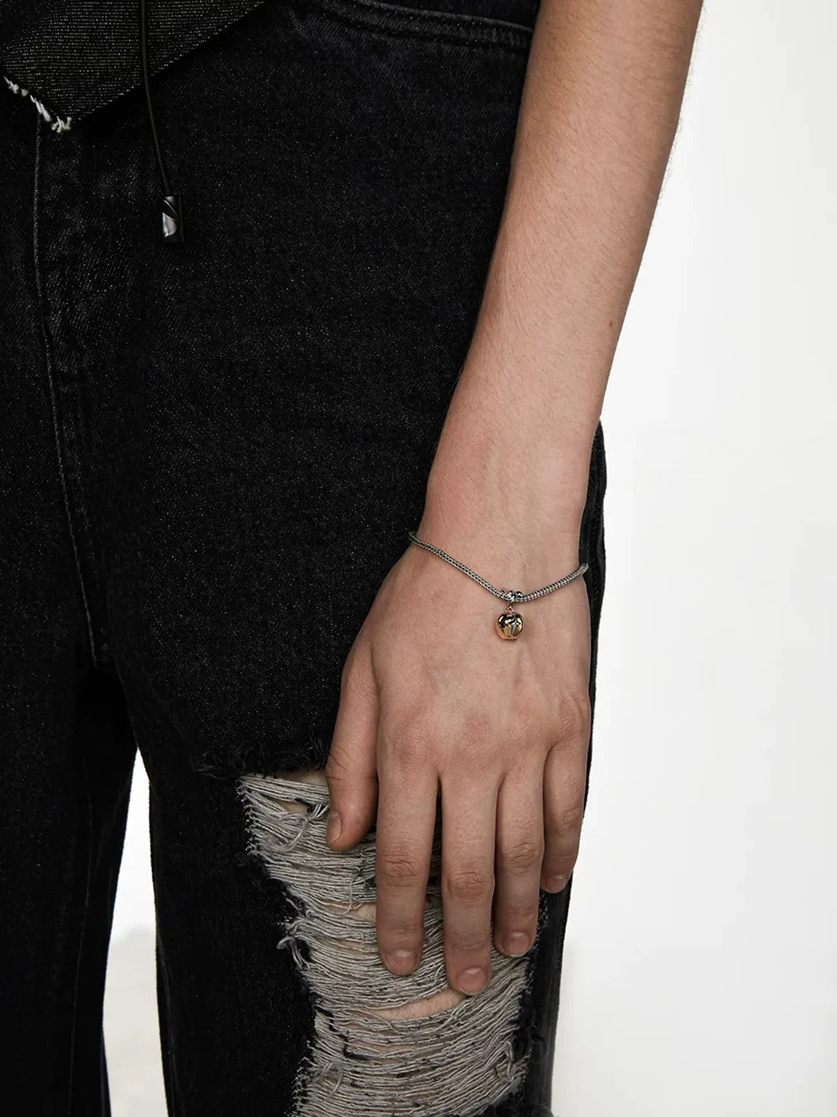 BLACKHEAD Two Tone Star Pendant Bracelet in Silver - On Male Model