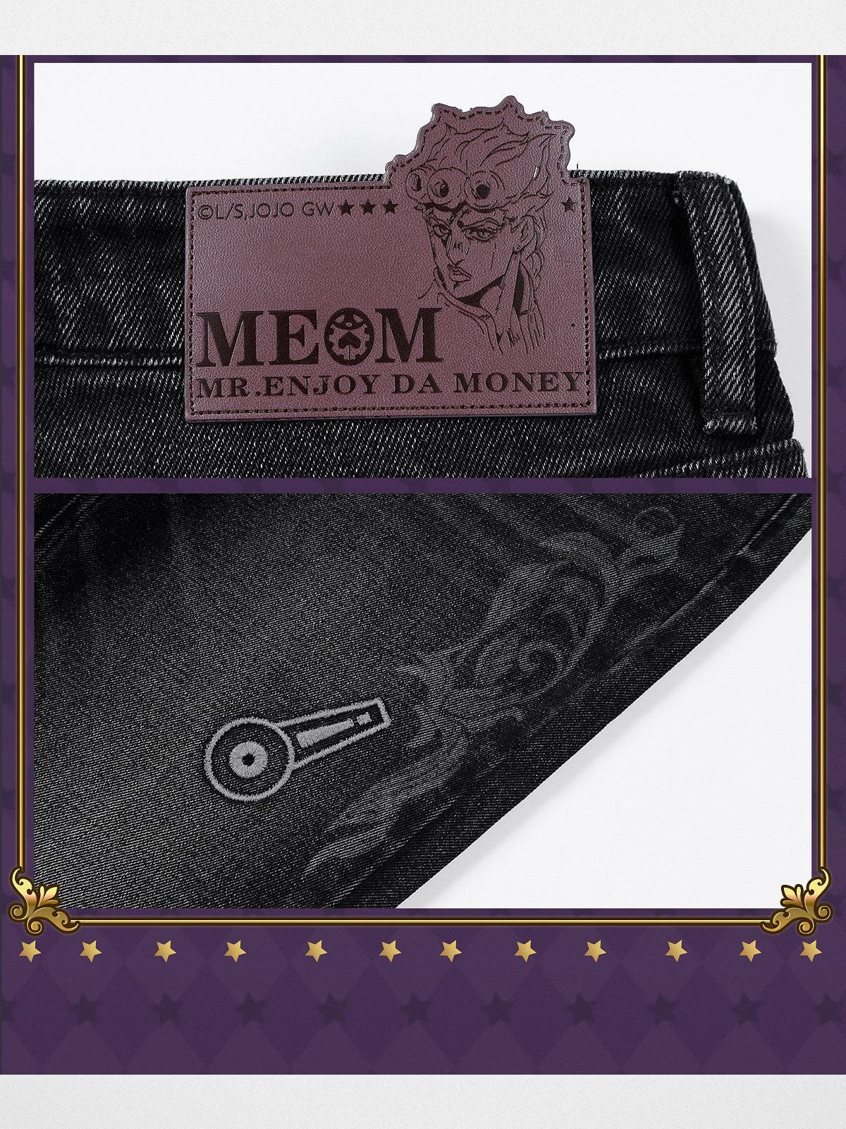 MEDM JoJo s Bizarre Adventure Embroidered Jeans in Black - Detail