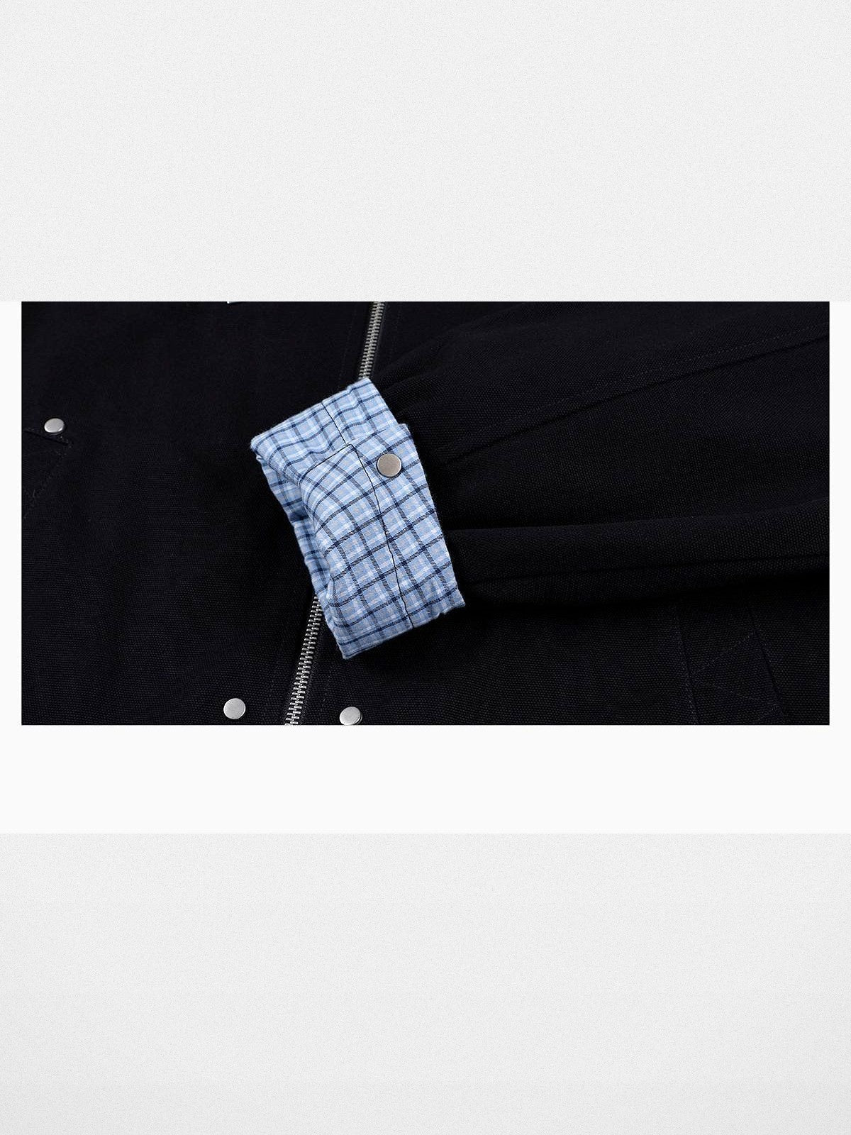 MEDM Plaid Patchwork Cotton Jacket in Black - Detail