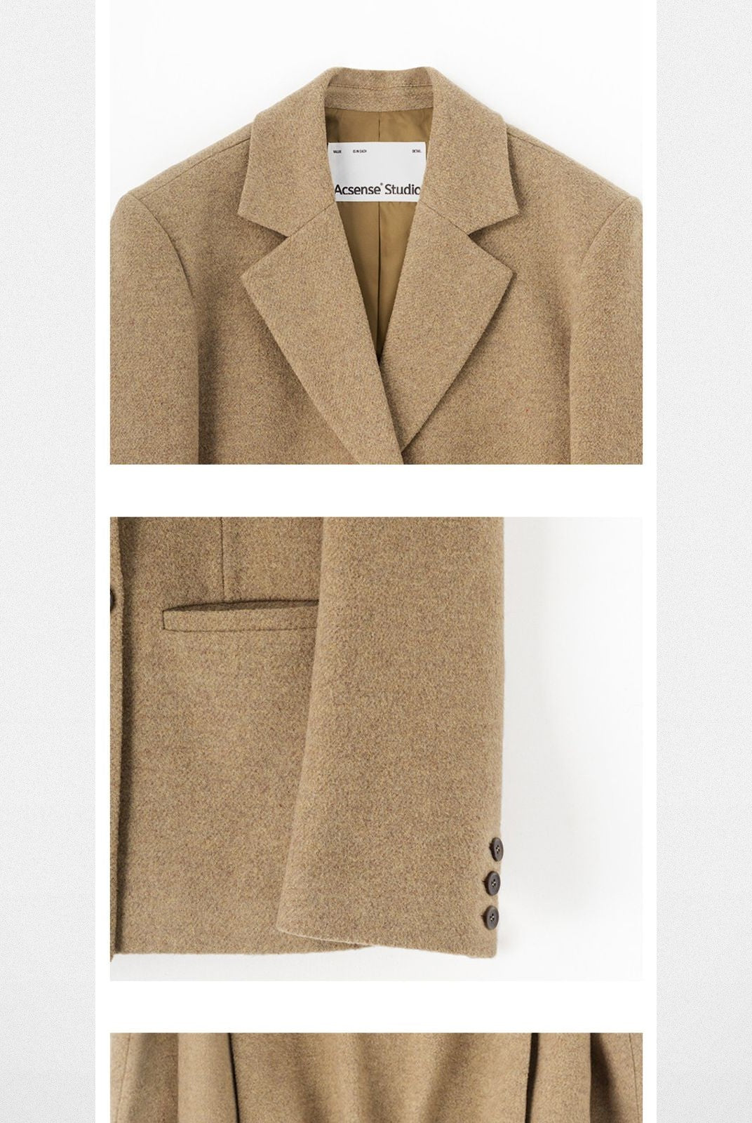 ACSENSE STUDIO Pleated Back Wool Blend Blazer in Beige - Detail