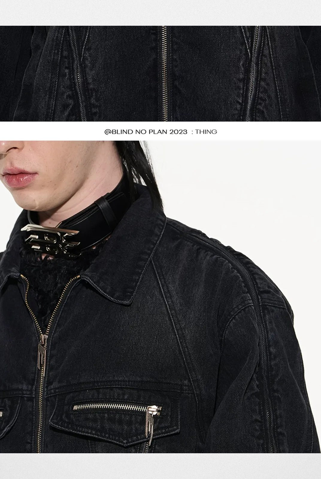 BLINDNOPLAN Multi Zipper Washed Denim Jacket in Gray