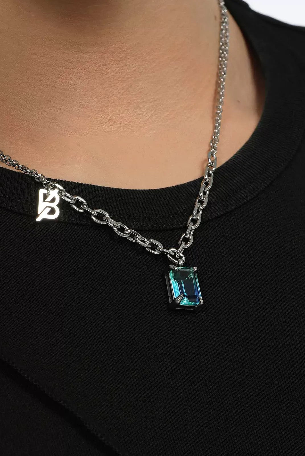 BLACKHEAD Gradient Tourmaline Pendant Necklace in Silver - On Model