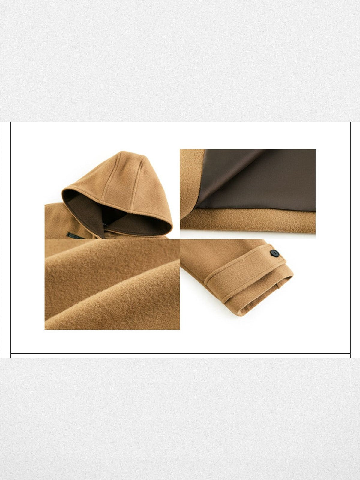 RARELY ALIKE Hooded Lambswool Duffle Coat in Beige - Detail